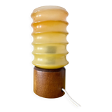 Vintage Bedside Lamp Wood Base & Yellow Orange Glass, VEB Lighting, GDR