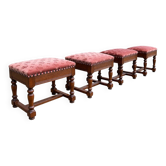 4 x stool benches / Château style Louis XIV French / Catalan vintage velvet upholstery / 1950s