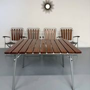 Vintage folding garden set table 4 chairs wood and metal 1960