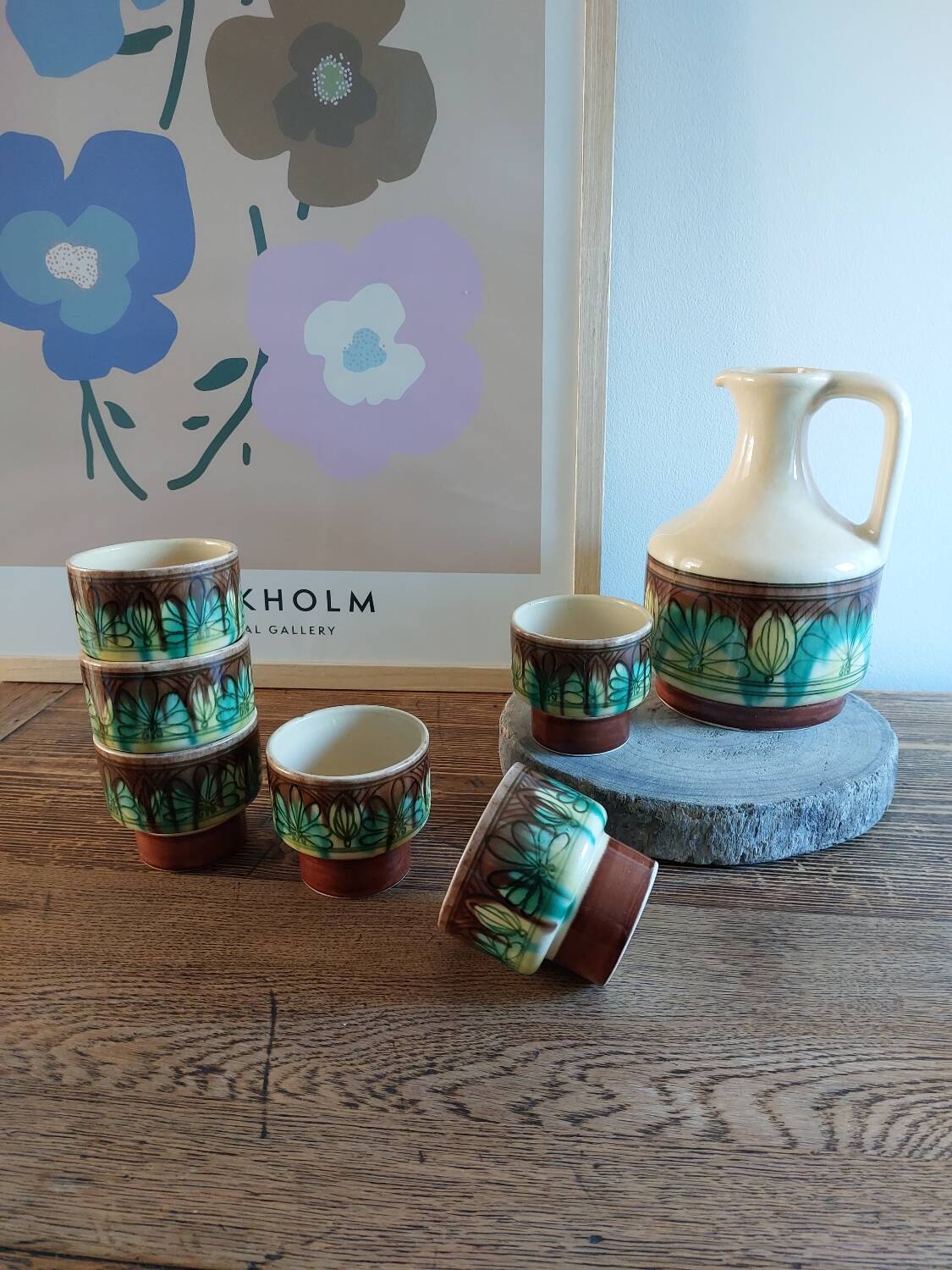 Pitcher service and 6 ceramic cups 1970