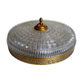 Plafonnier bronze vieil or et cristal 3 feux de Lucien Gau