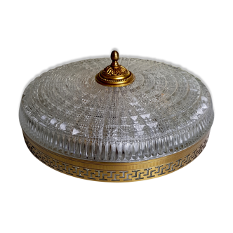 Plafonnier bronze vieil or et cristal 3 feux de Lucien Gau