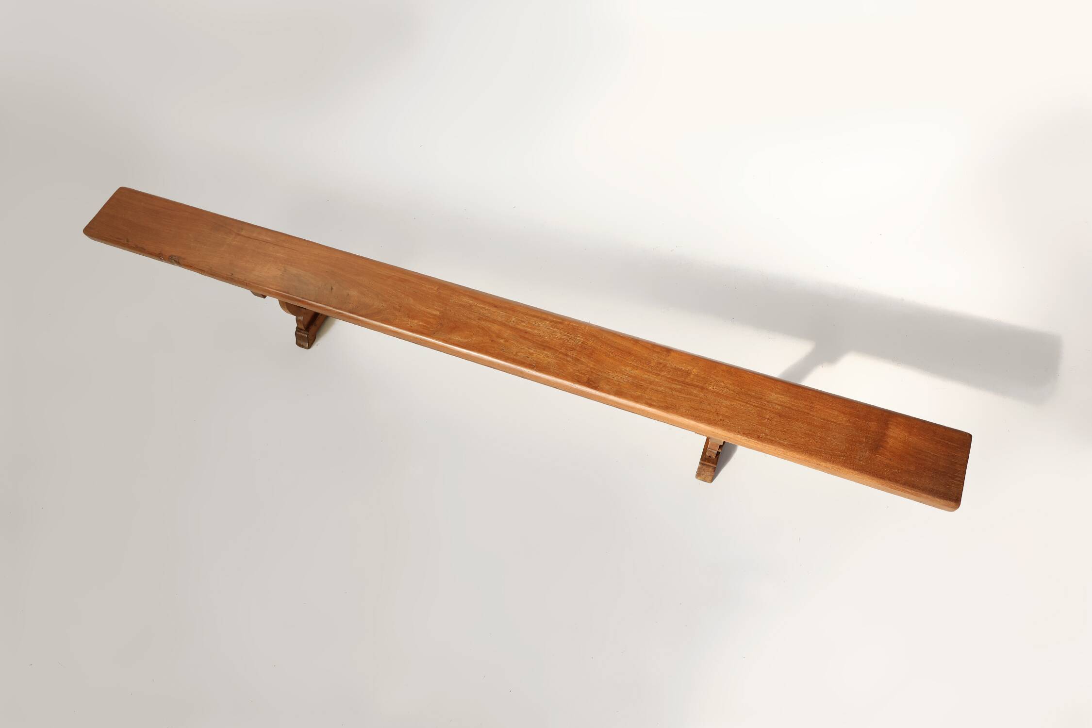French Extra long solid elm wooden monastery bench, ca. 1850