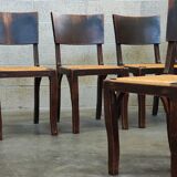 Suite of 6 chairs brutalist style straw and solid oak