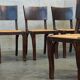 Suite of 6 chairs brutalist style straw and solid oak