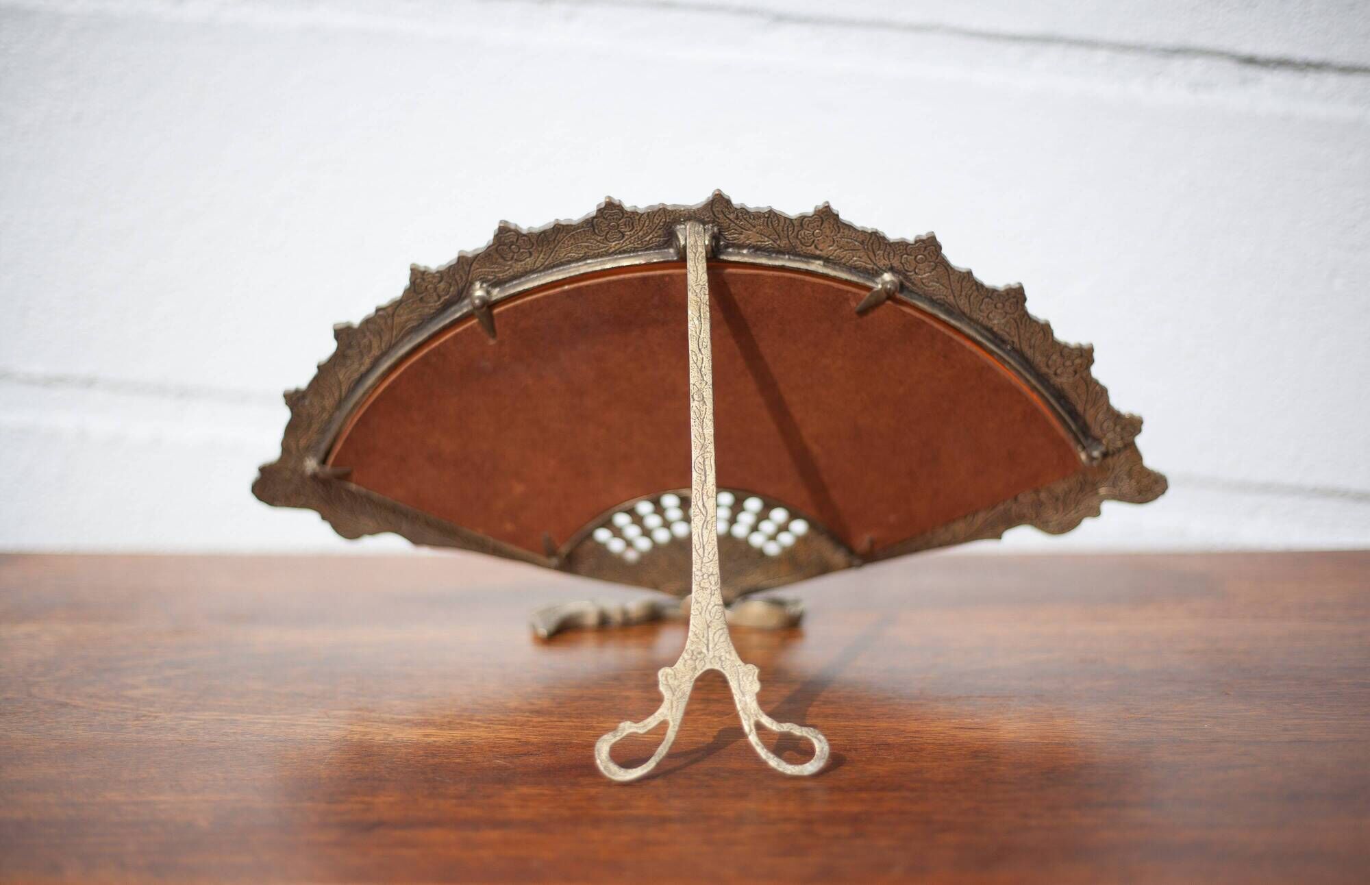 Patinated brass fan mirror, table mirror, courtesy mirror, beveled mirror, mirror to be installed