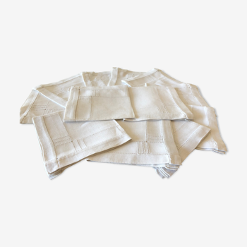 Série de 12 serviettes de table en lin à jour venise