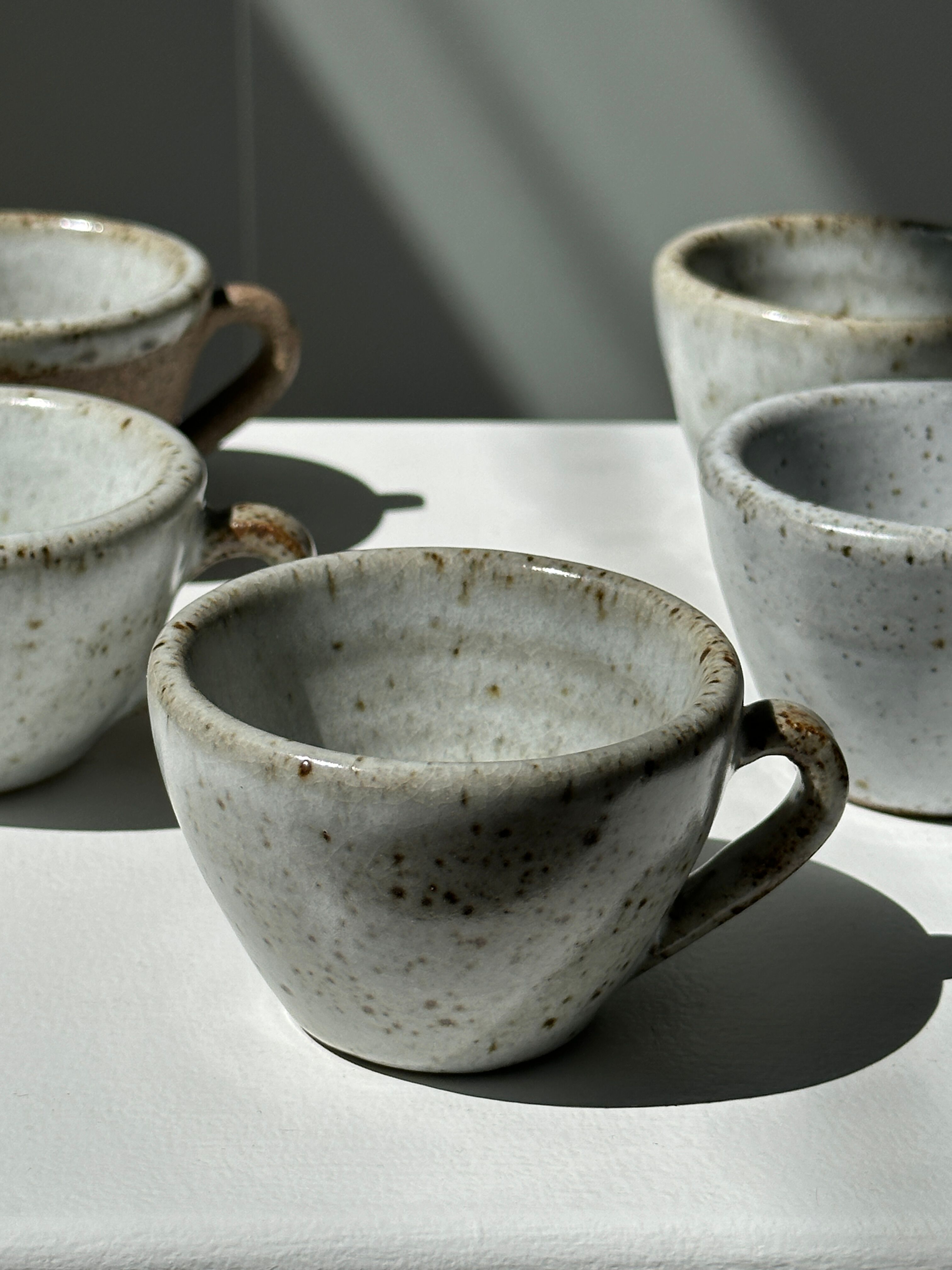 Set of 5 Indonesian ceramic handle coffee cups