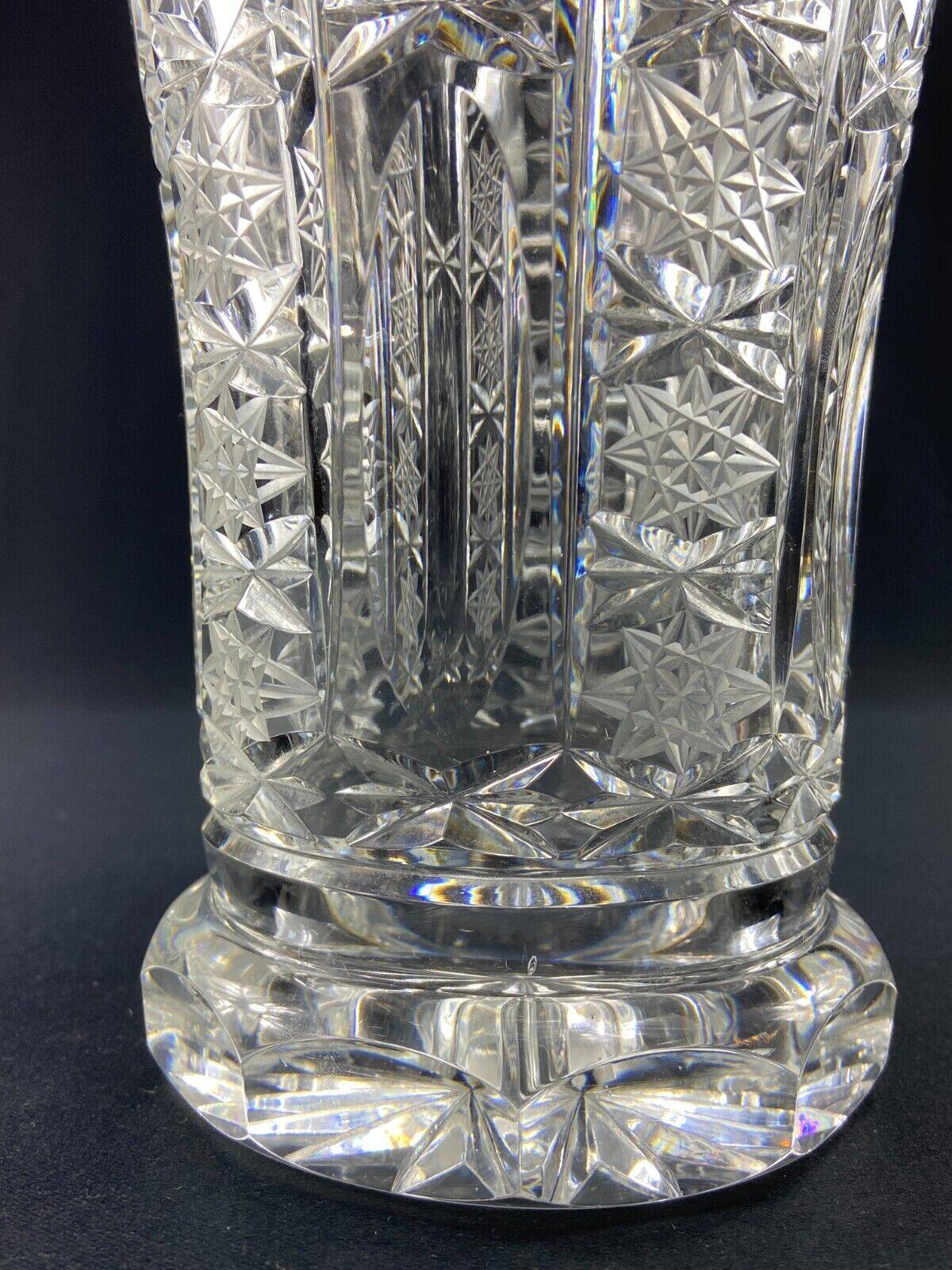 Large cut crystal vase richly decorated Bohemia