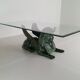 Bronze sphinx table with glass top