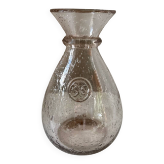 Biot water or wine carafe, pink bubble glass