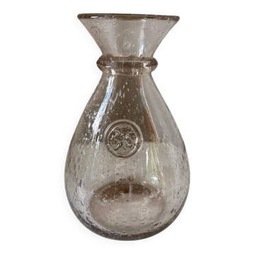 Carafe eau ou vin Biot verre bullé rose