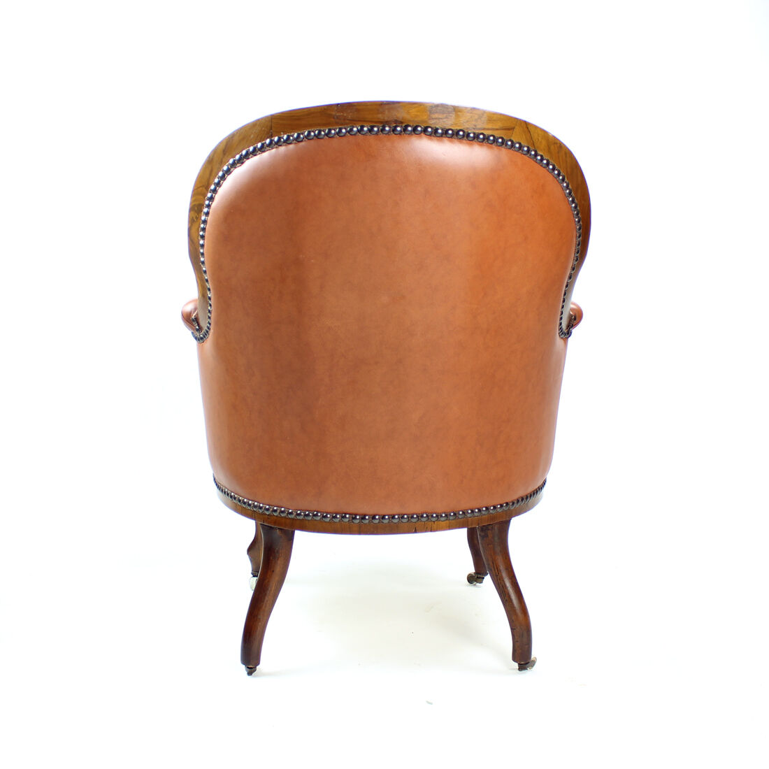 Fauteuil en cuir et noyer cognac, Tchécoslovaquie années 1940