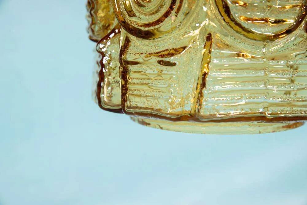 Vintage glass pendant light Vitrika, mid-century amber pendant.