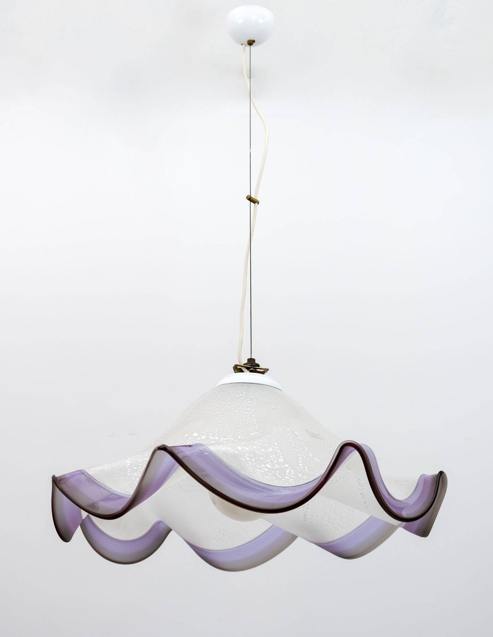 Mid-Century Modern Italian Murano Silver Leaf Glass Pendant Lamp, 1970s