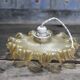 Vintage yellow glass suspension with corolla, glass chandelier, ceiling lamp.