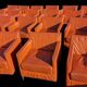 Paire de fauteuil club en cuir orange 1980