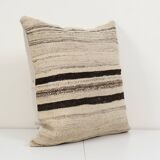 24" x 24" vintage minimalist style hemp pillow with original details, oversize wool turkish kilim