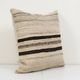 24" x 24" vintage minimalist style hemp pillow with original details, oversize wool turkish kilim