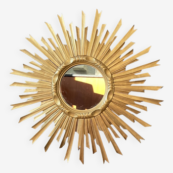 Miroir soleil ancien bois doré, 70 cm, milieu XXe