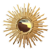 Old gilded wood sun mirror, 70 cm, mid-20th century
