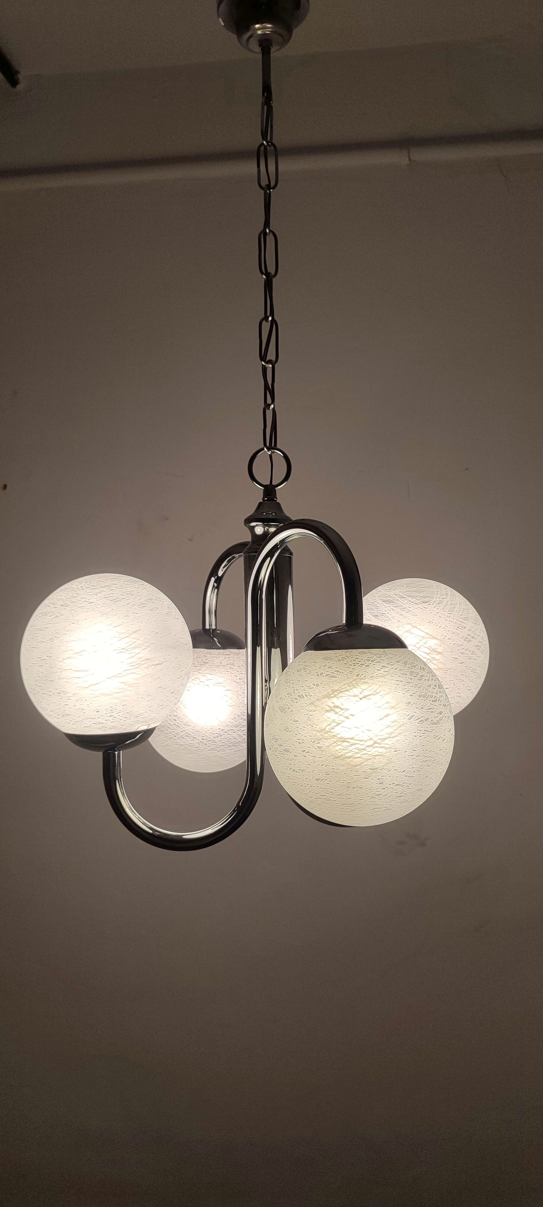 Metal and glass pendant lamp, Italy, 1970s
