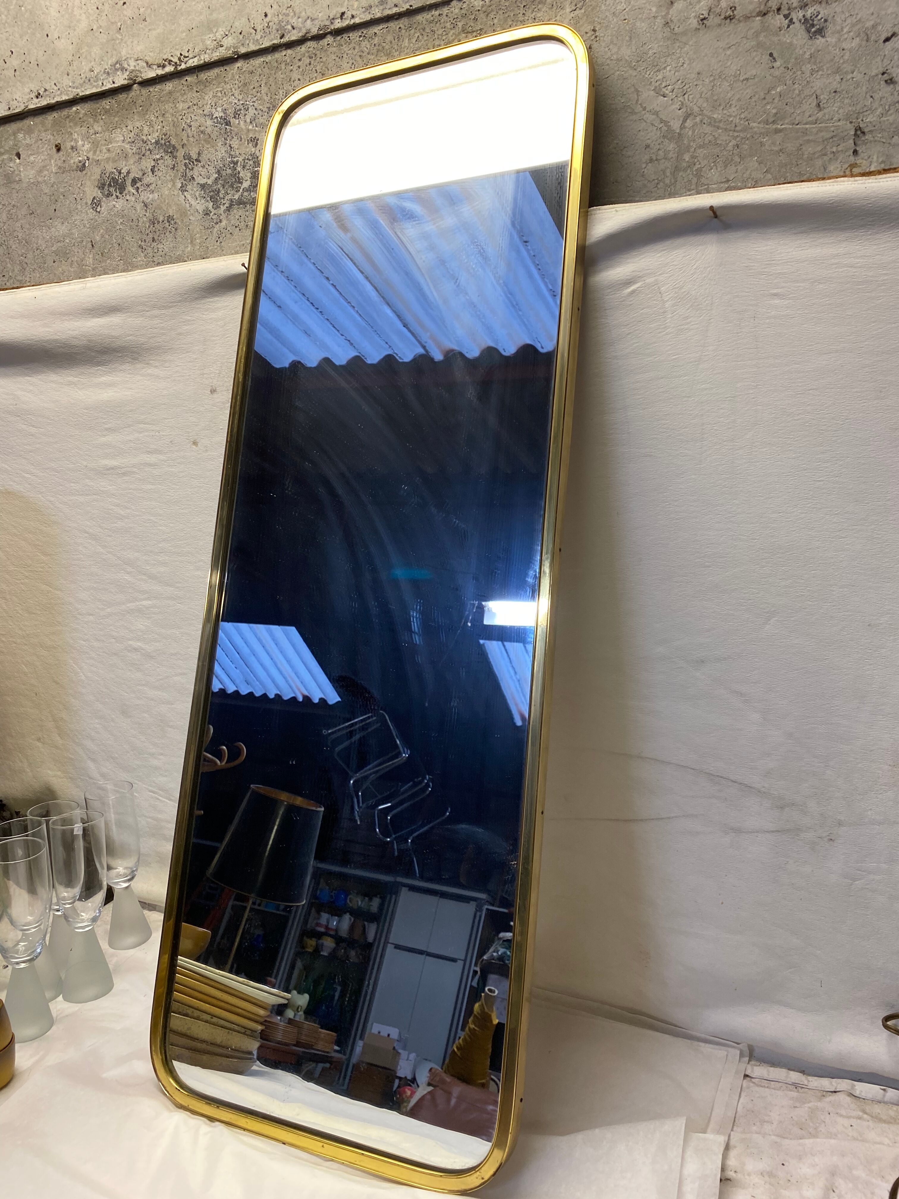 Large vintage mirror brass gold rearview mirror  36x100cm