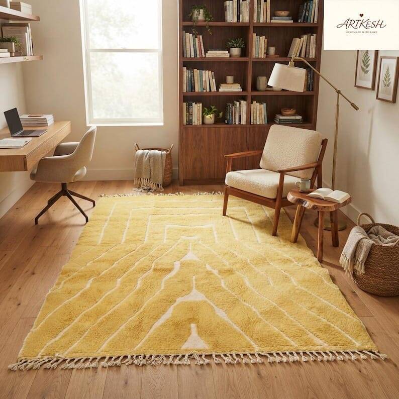 Large Berber rug made of natural wool, traditionally handwoven, 3/4 m.