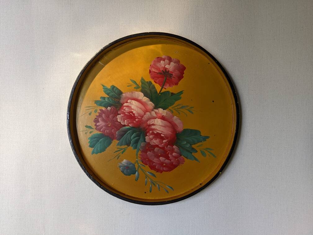 Hand-painted wooden serving tray with floral decor and country decor