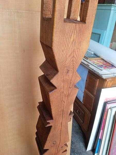 Brutalist ethnic sculpture / Totem, solid wood on base