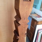 Brutalist ethnic sculpture / Totem, solid wood on base