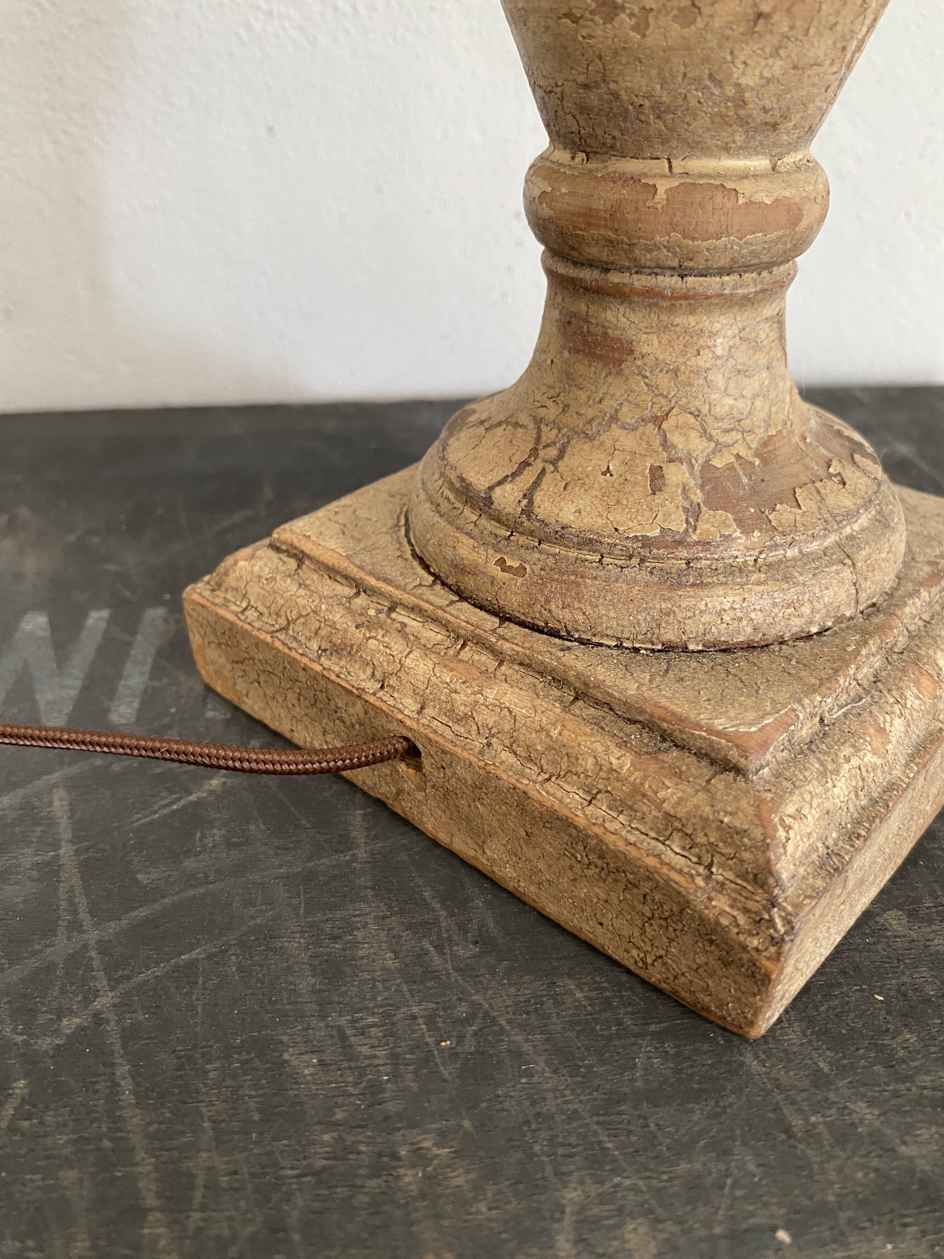 Wooden lamp, new 2 m fabric cable, cotton lampshade