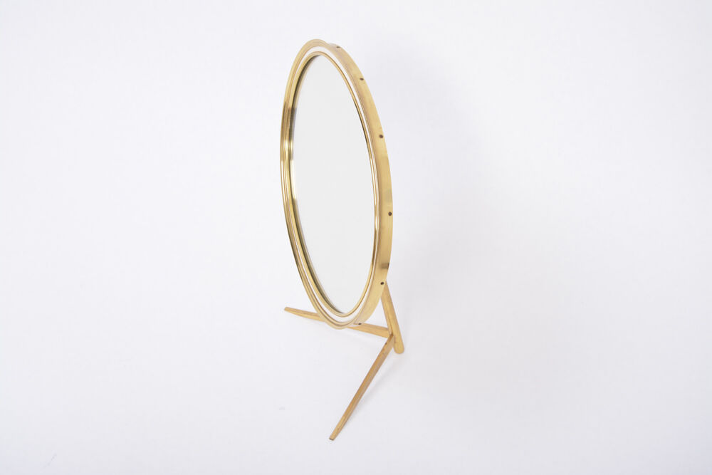 Miroir de Table Ovale Mid-Century Moderne en Laiton par Vereinigte Werkstätten