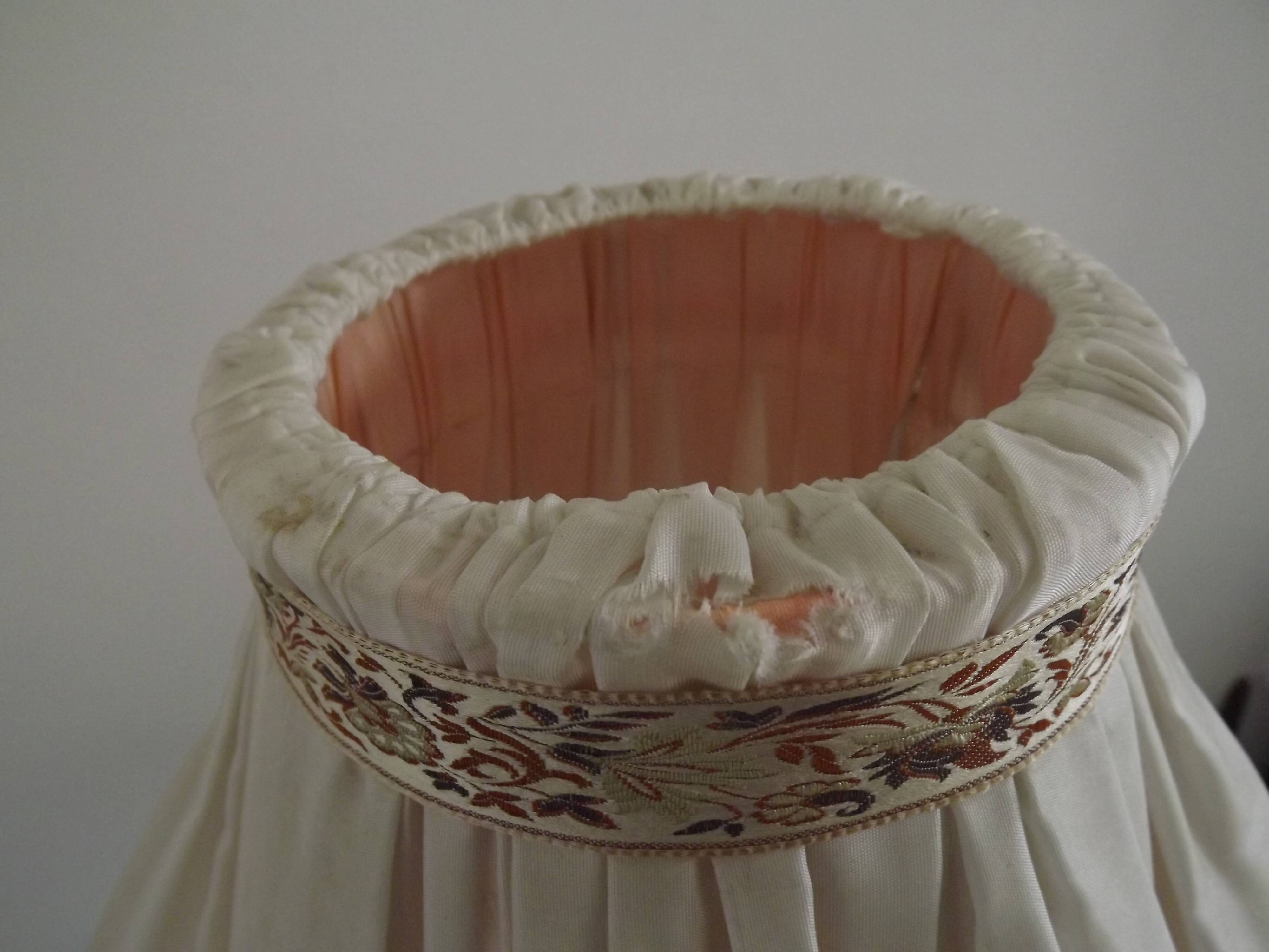 Vintage French Country Style Lamp Turned Wood Base & Layered Fabric Shade