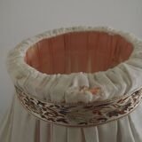 Vintage French Country Style Lamp Turned Wood Base & Layered Fabric Shade