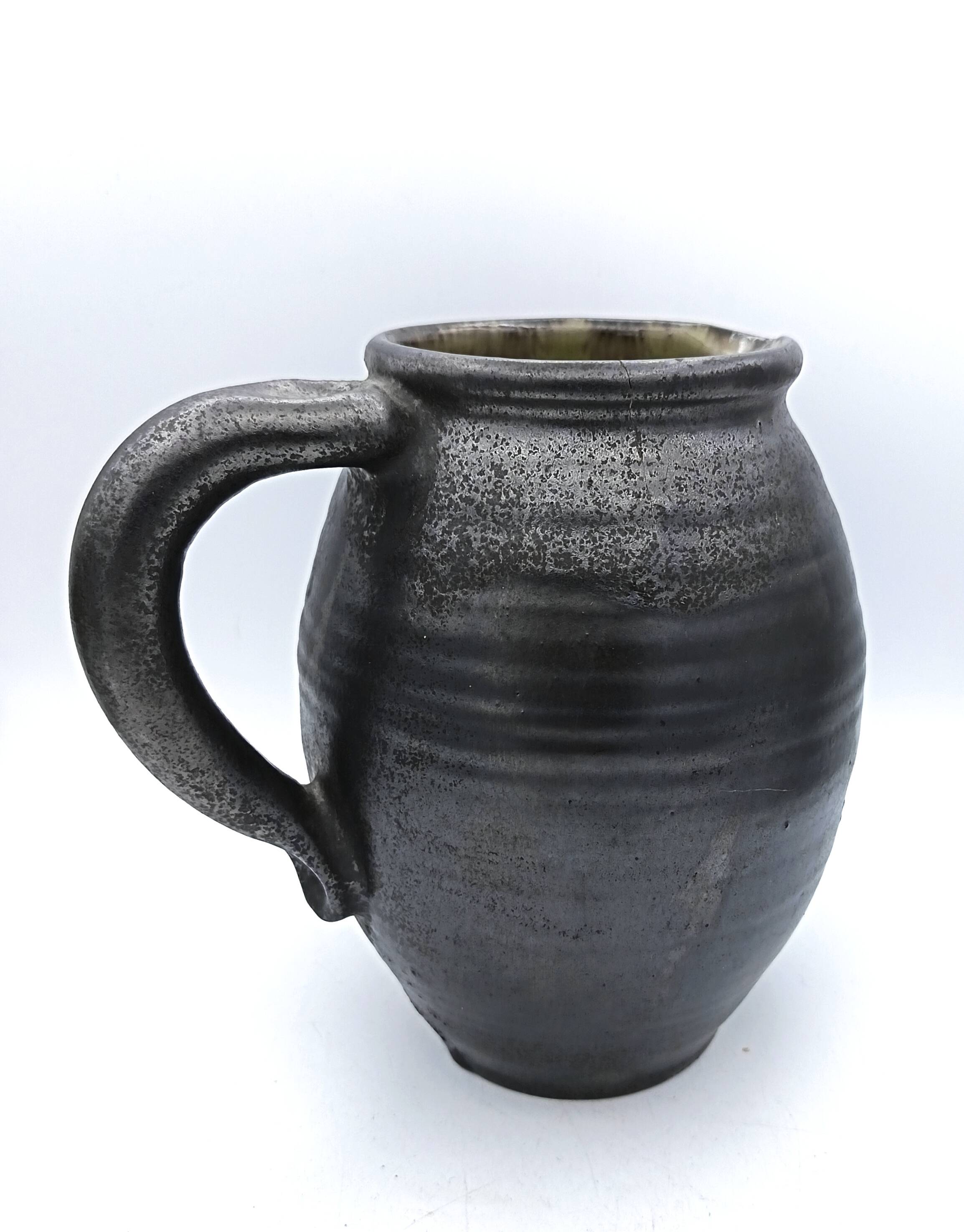 Stoneware pitcher signed Marc Drillon, Saint-Amand-en-Puisaye