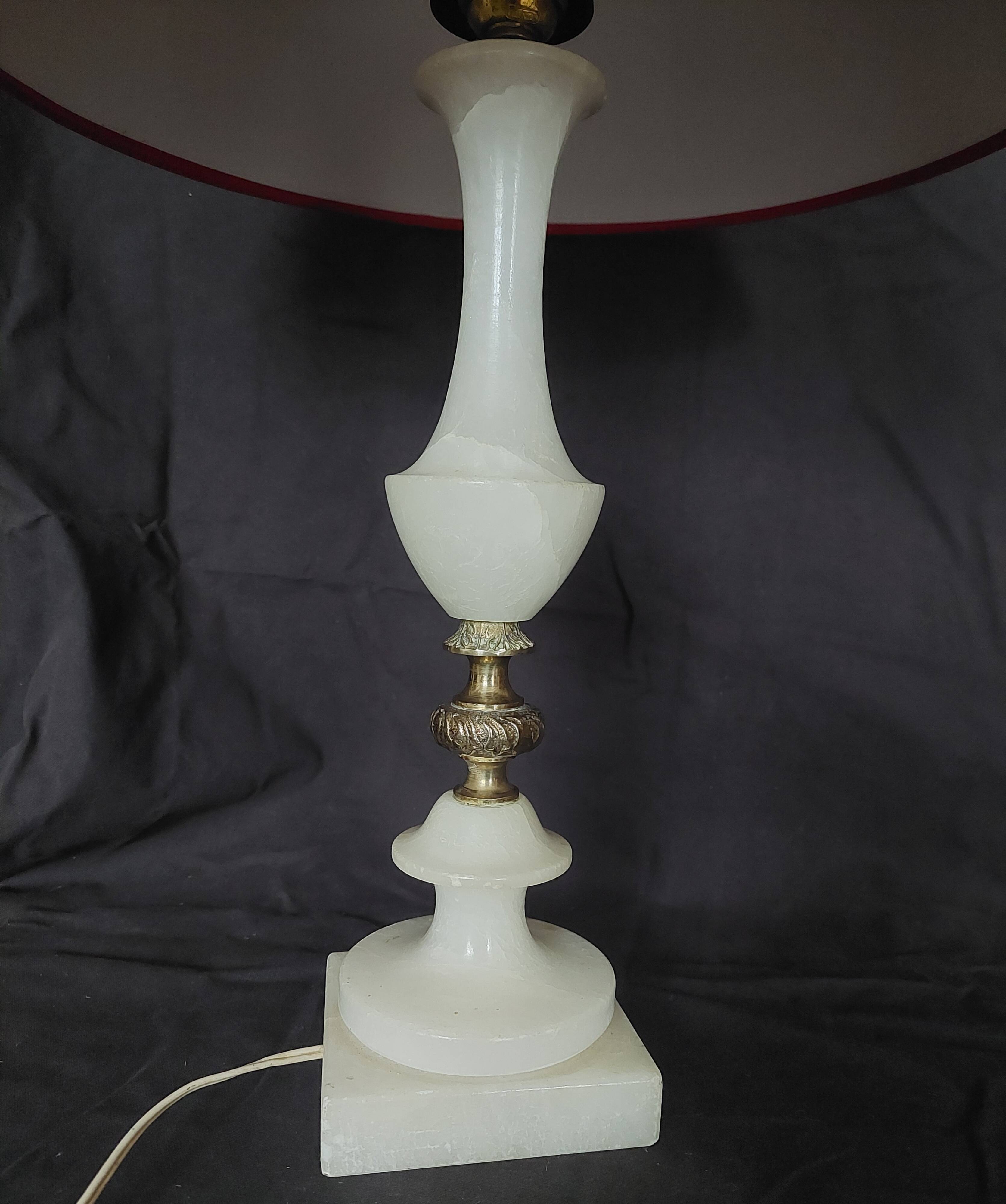 20th century alabaster and bronze base desk lamp
