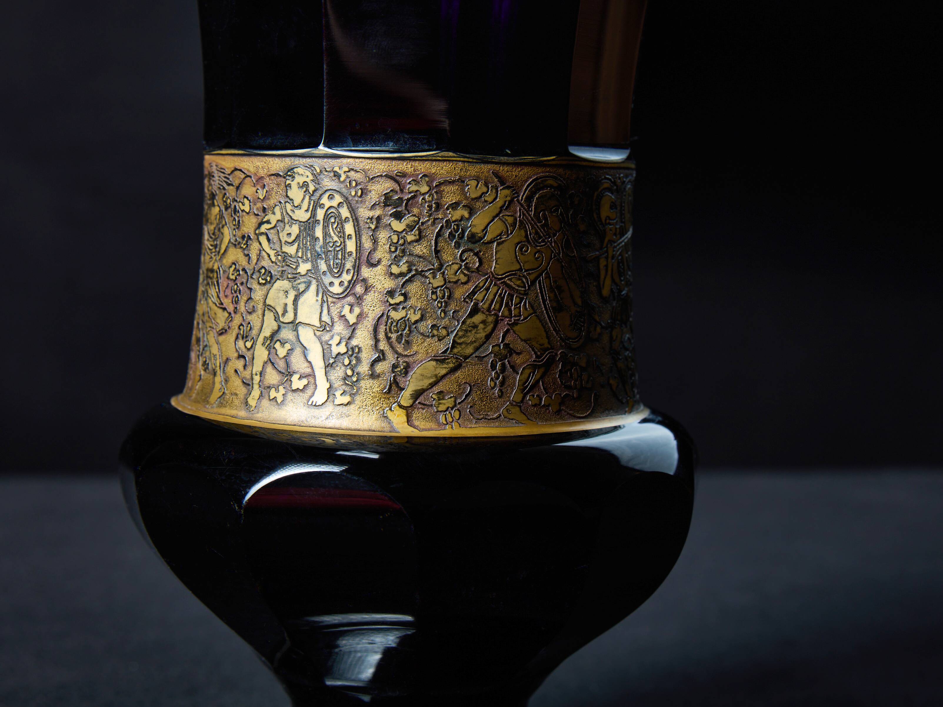 Antique vase signed Moser Karlsbad – Amethyst glass & Art Deco gold frieze