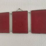 Vintage 1960s raspberry barber triptych mirror - 24 x 58 cm