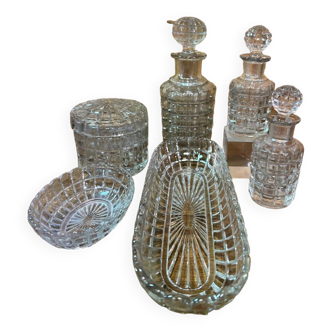 Old toiletry set, 6 pieces, baccarat crystal, bottles, pot
