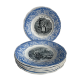 Set of 6 talking plates - creil and montereau France