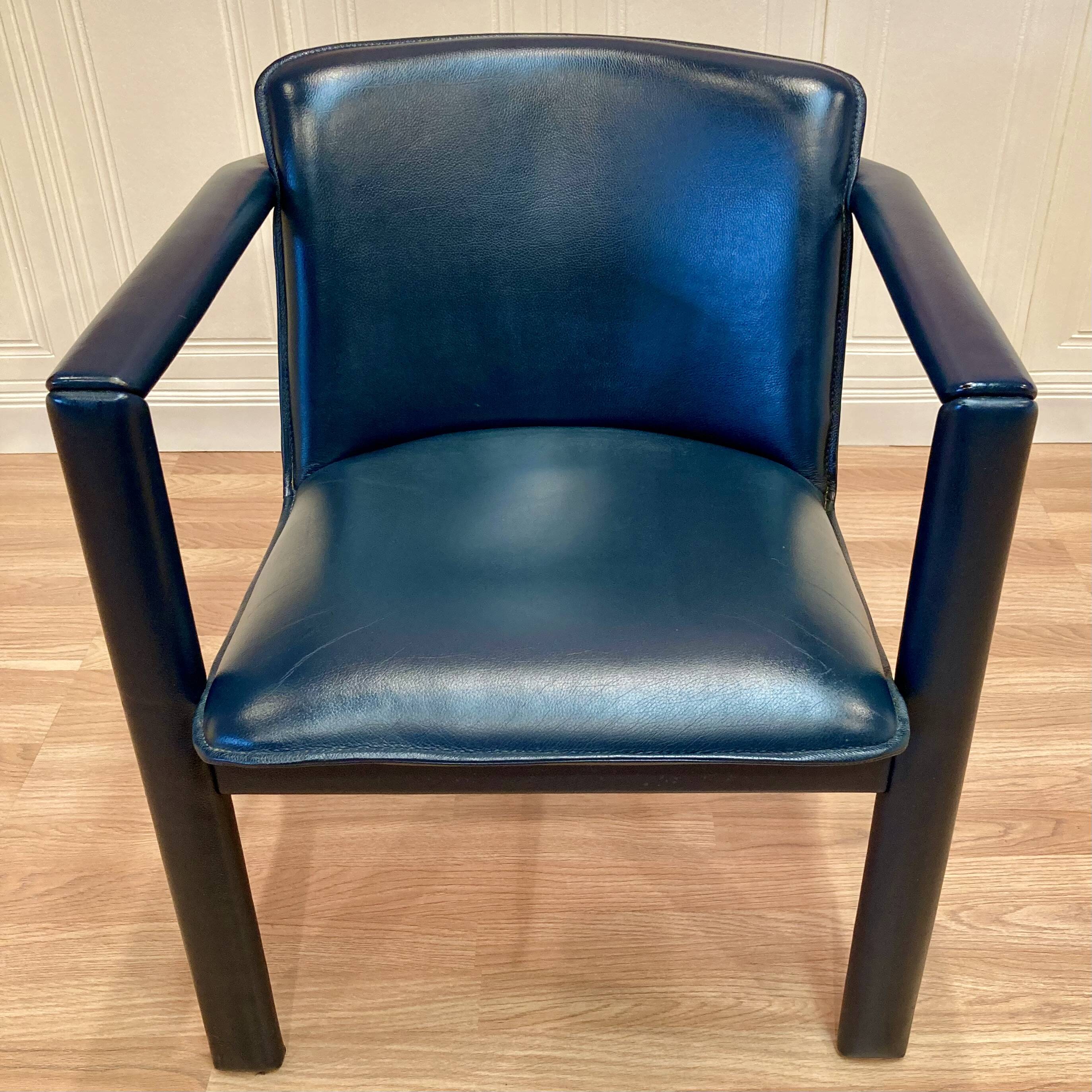 "Leolux" designer leather and metal armchair.