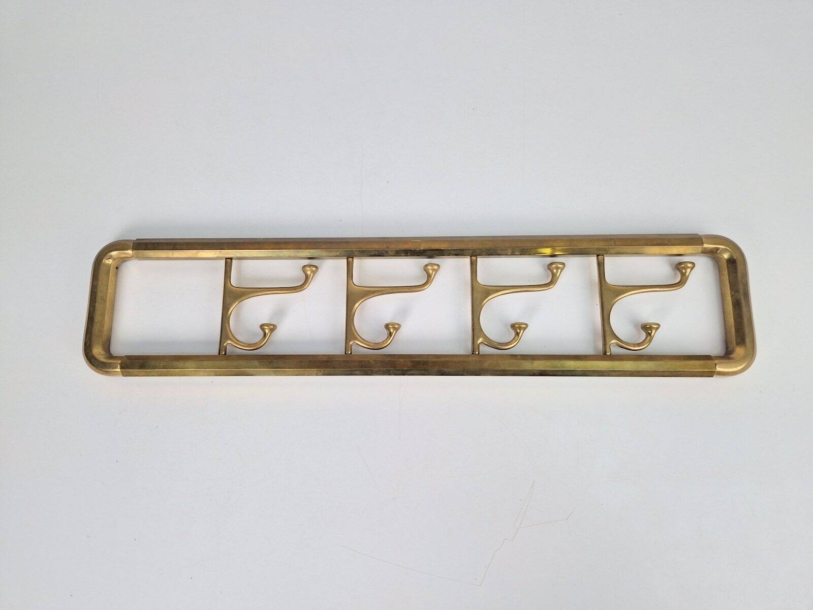 Vintage Art Deco Brass Wall Coat Rack with Folding Hooks, 1930