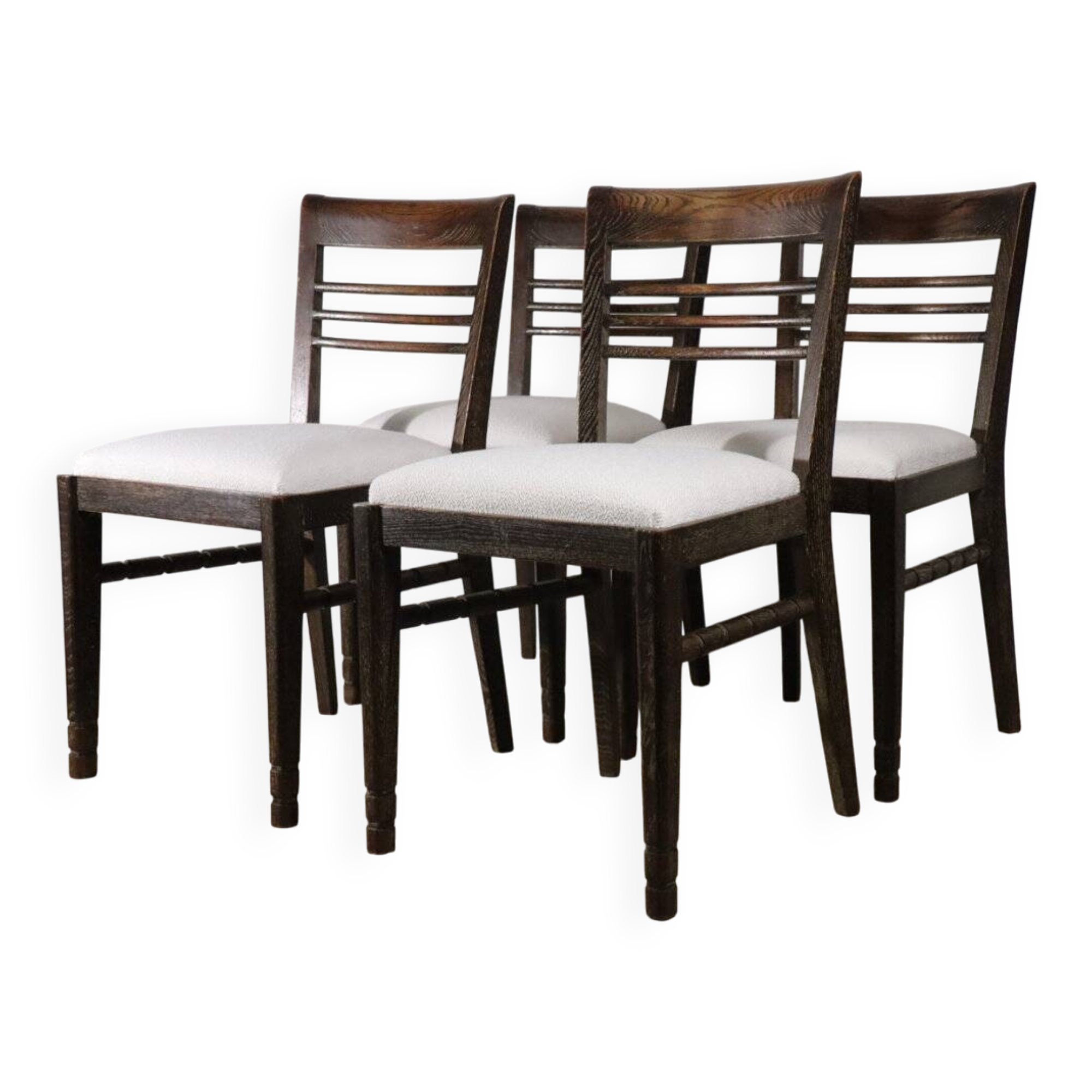 Set of 4 modernist chairs in oak and boucle fabric - 1940