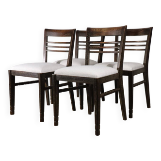 Set of 4 modernist chairs in oak and boucle fabric - 1940