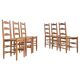 6 solid oak and woven bamboo chairs, mid-century, 1950s