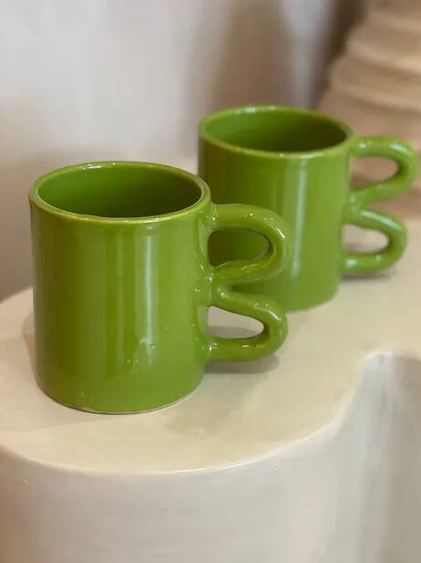 Mug cup ceramic handle graphic wave colorful design tangy apple green