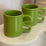 Mug tasse céramique anse vague graphique design coloré vert pomme acidulé