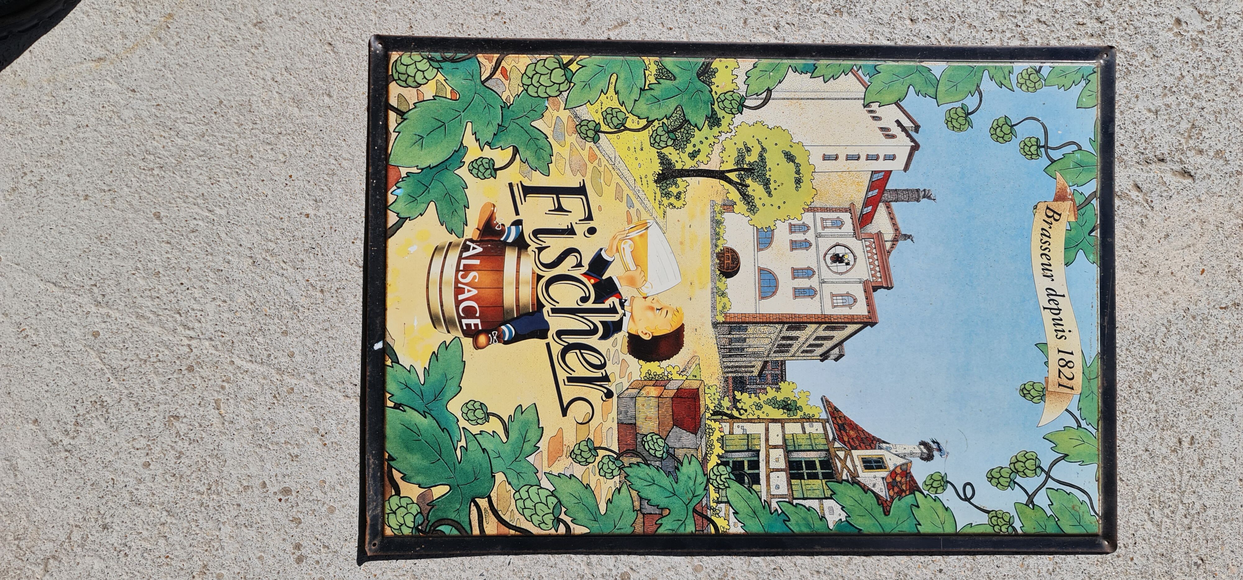 Advertising plate sheet beer Fischer Alsace
