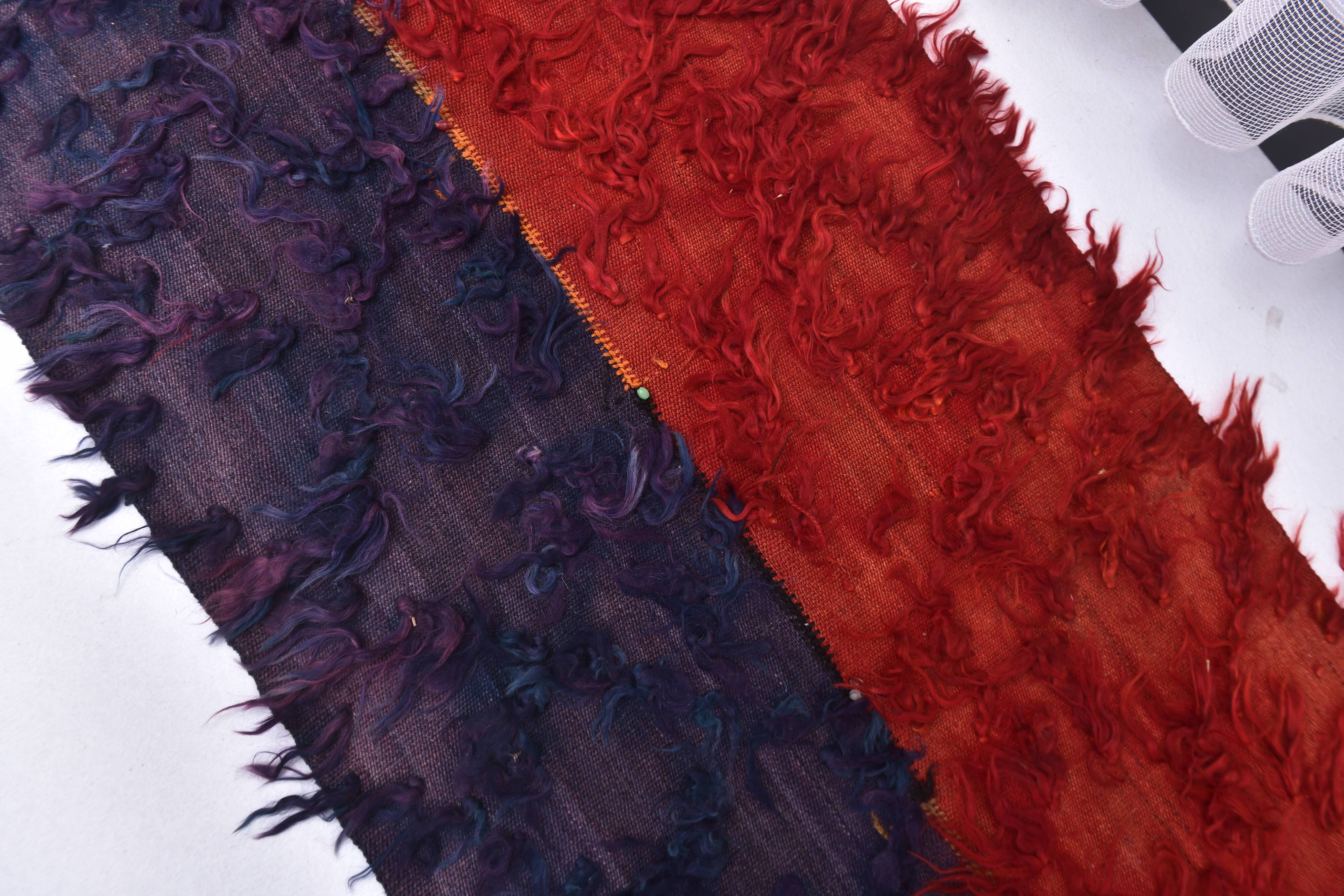 2x6 Red Blue Wool Vintage Runner Rug, 66x190Cm SK 240489